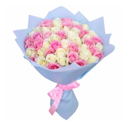 Bouquet Splendeur – 40 Fleurs Roses et Blanches