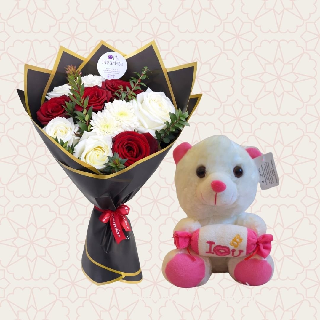 dima maghrib (1) Bouquet de Fleurs Rouges avec Nounours – Image 1